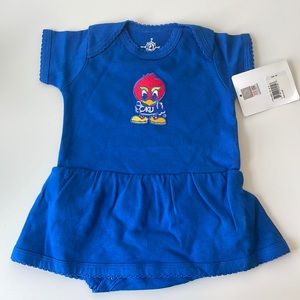 KANSAS JAYHAWKS BABY GIRLS BLUE PICOT BABY JAY SHORT SLEEVE DRESS